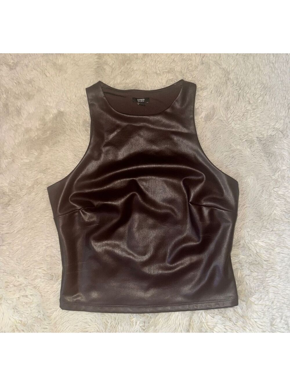 Express Chocolate Brown Faux Leather Tank Top XS Sleeveless Vegan Leather